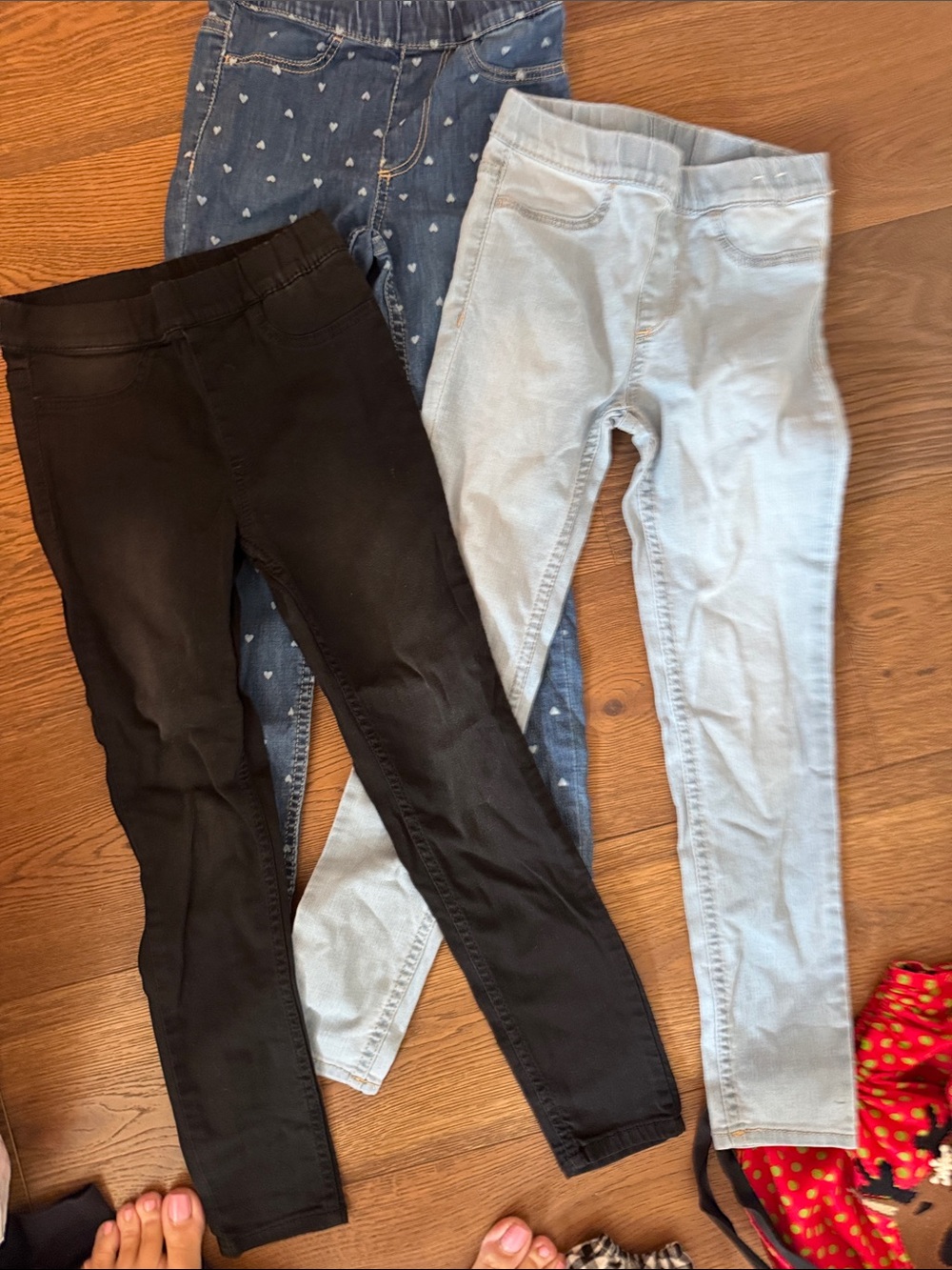 H&M Girls' 3-Pack Jeggings - Black, Light Blue, Denim Heart Print